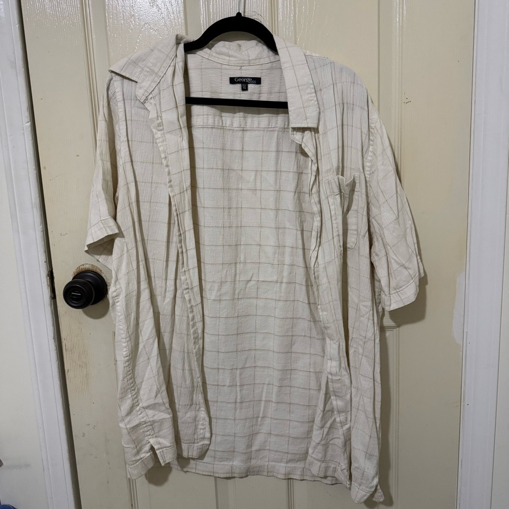 George Cream Textured Short Sleeve Button-Up Shirt Size XL - Picture 3 of 8